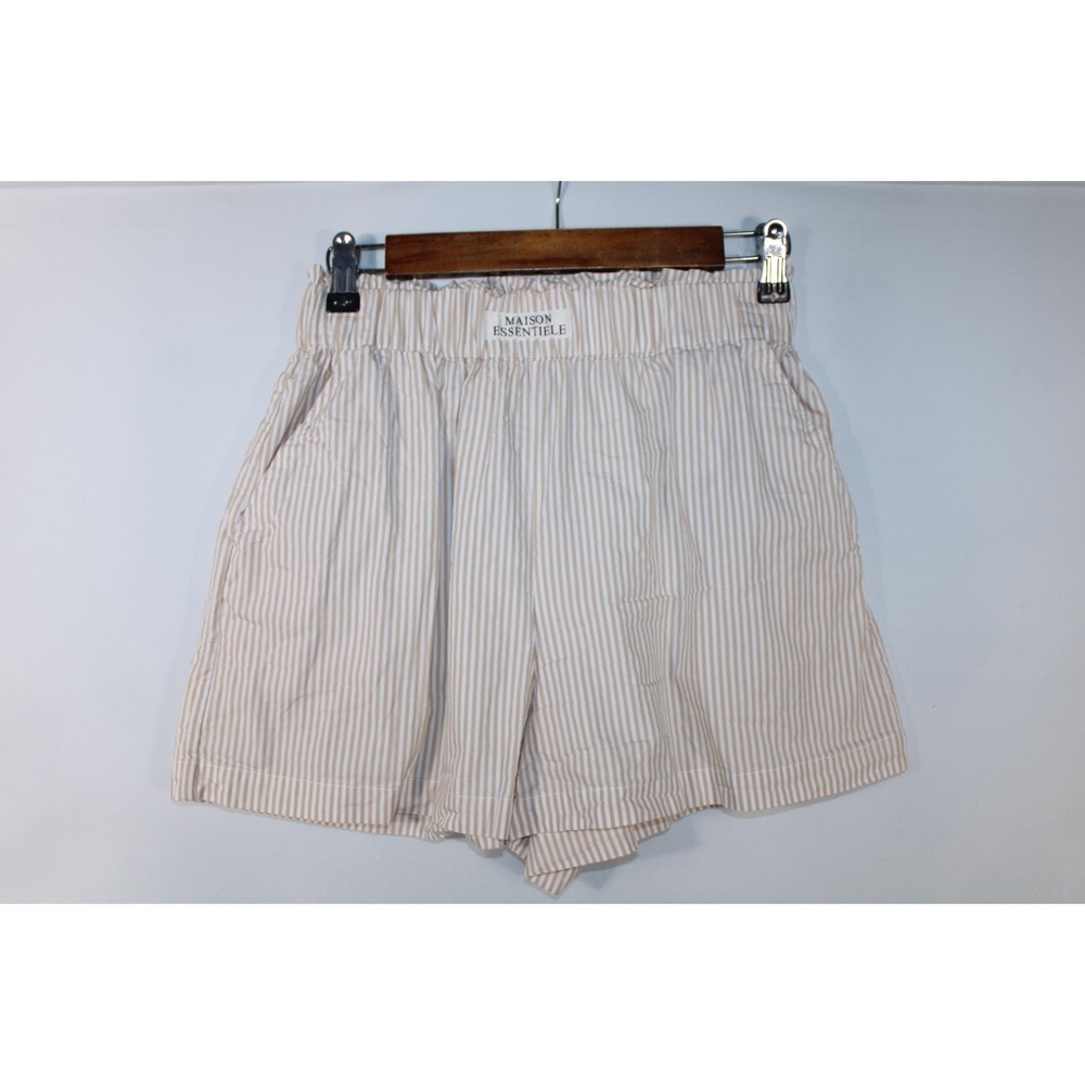 Maison Essentiele Women's Medium Brown White Striped Loungewear Shorts
